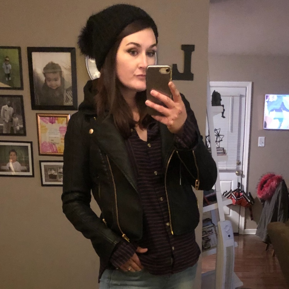Blank NYC Black Leather Moto Jacket with Gold Hardware